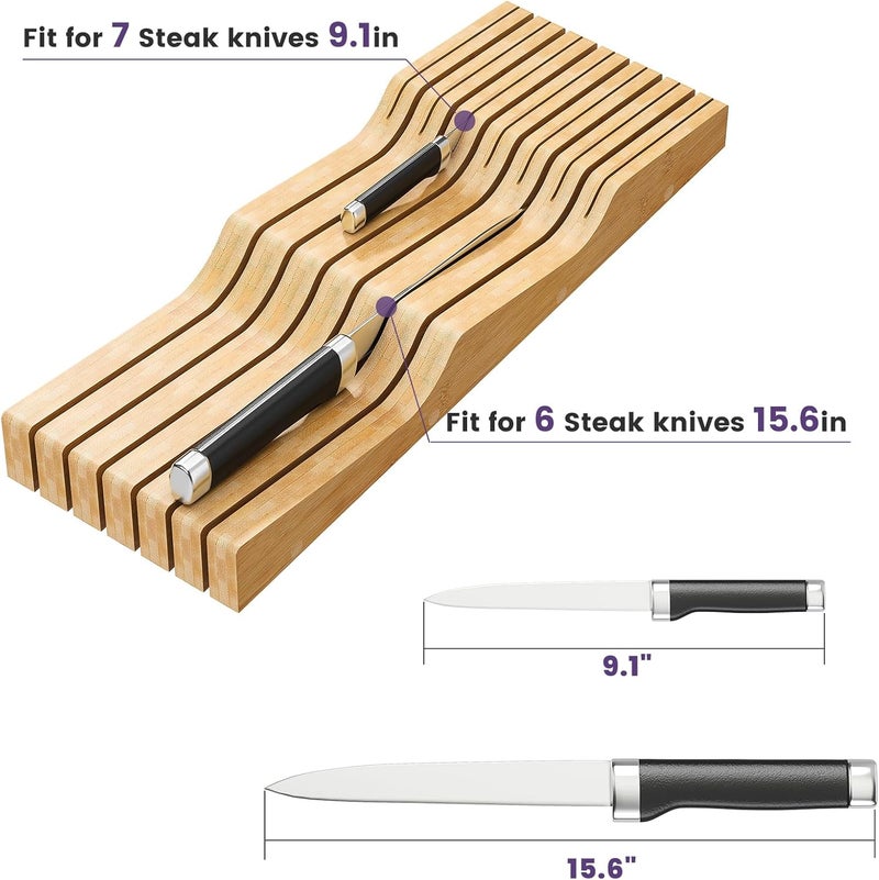 Wieghda Bamboo In-Drawer Knife Block for 13 Knives(Not Included), Knife Drawer Organizer,Knife Holder Countertop,Block Knife Storage Organizer for Kitchen - Image 4